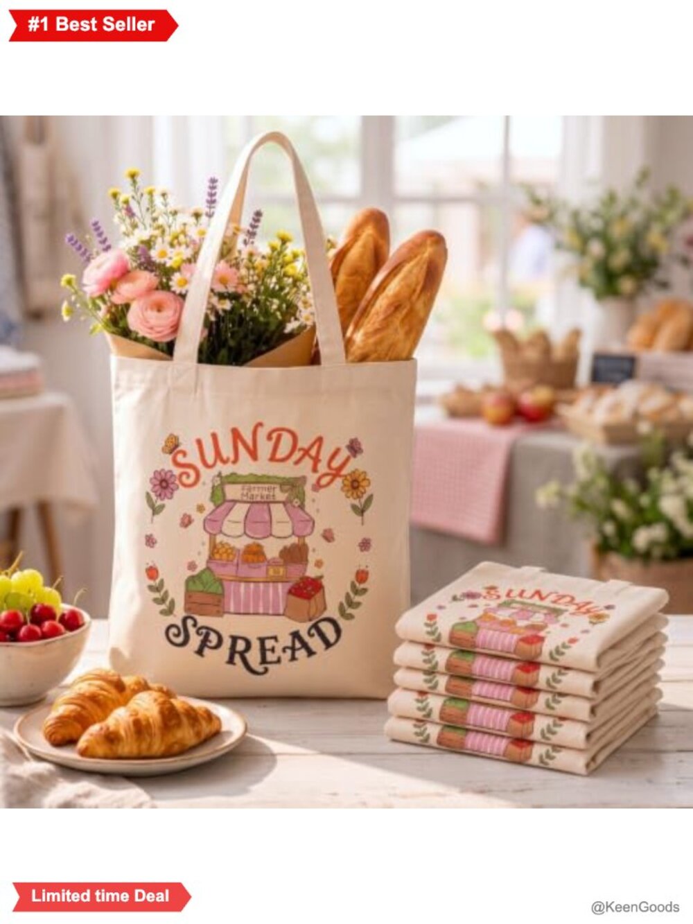 6 Pack Farmers Market Tote Bags Cotton Canvas Reusable Grocery Bags